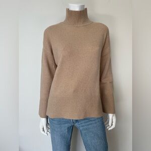 FRAME High-Low Cashmere Mock Neck Sweater in Tan
